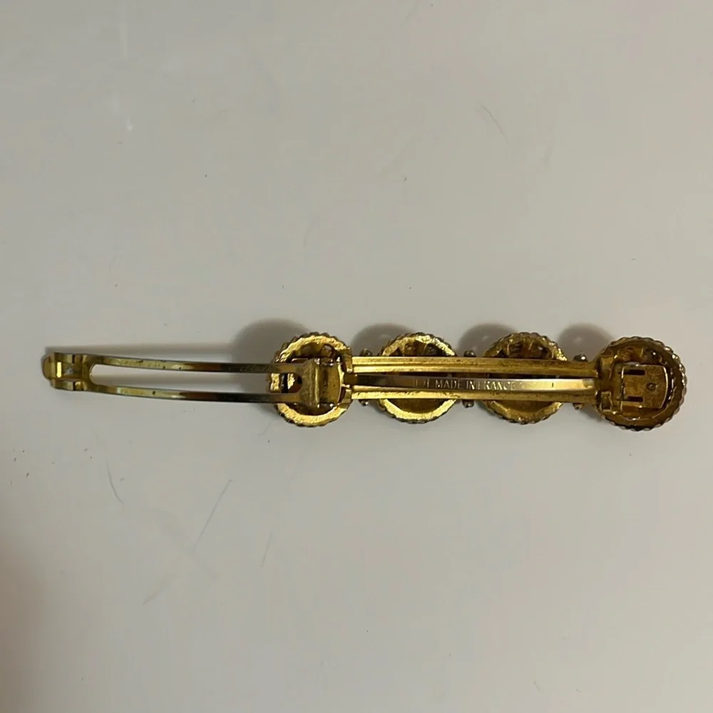 Vintage hair clip gold tone lion face design made in France use for thick hair